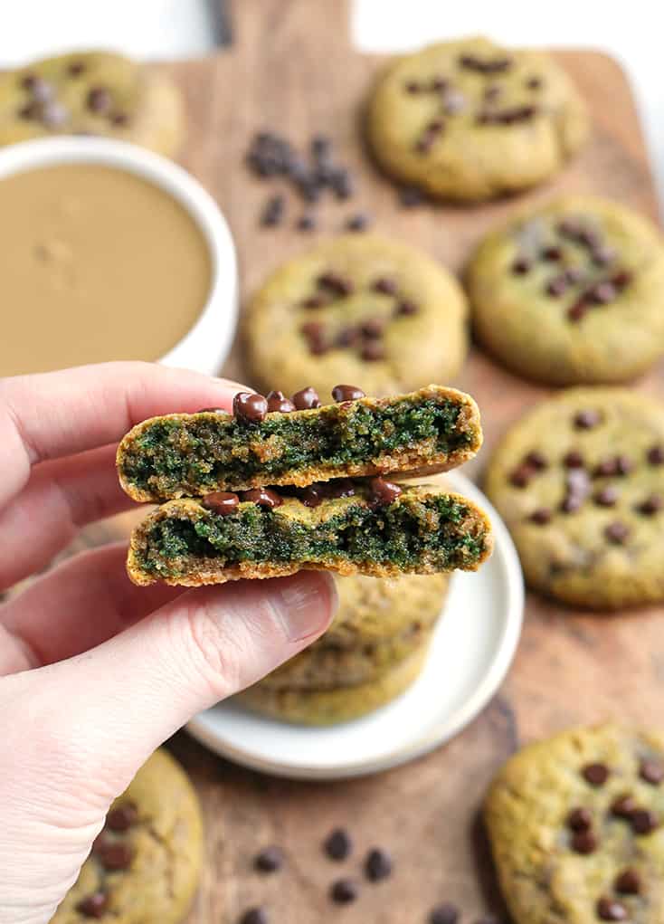 These Easy Paleo SunButter Cookies are naturally green with no hidden veggies. With only 6 ingredients they are easy and delicious! Gluten free, dairy free, nut free, and naturally sweetened.