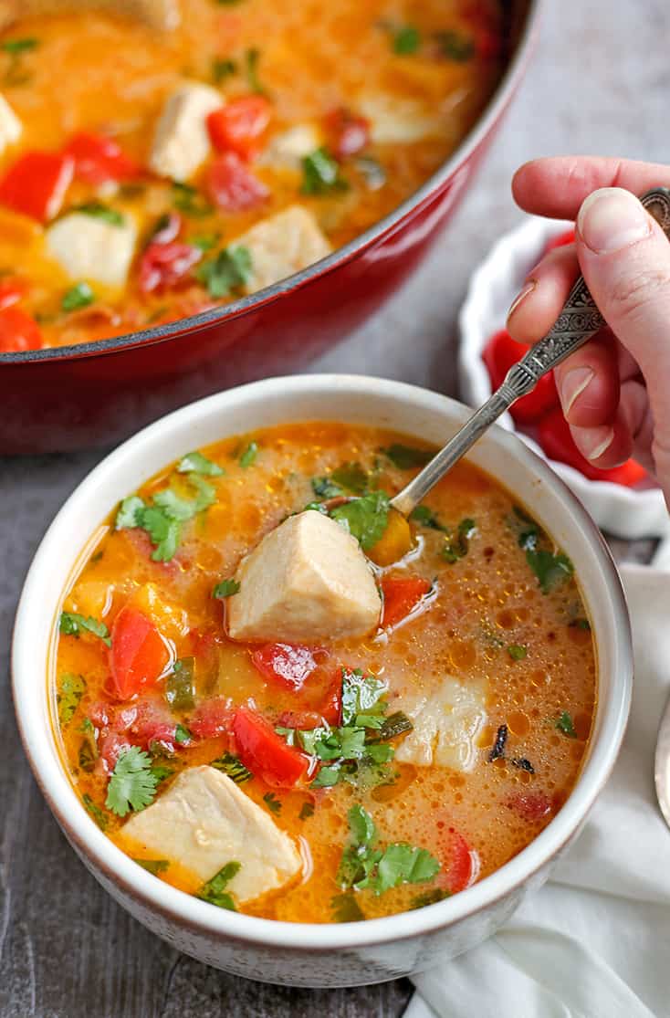 This Paleo Whole30 Fish Stew is quick, easy, and delicious! Made in 20 minutes makes it a great weeknight dinner. Gluten free, dairy free, low carb, and low FODMAP. 