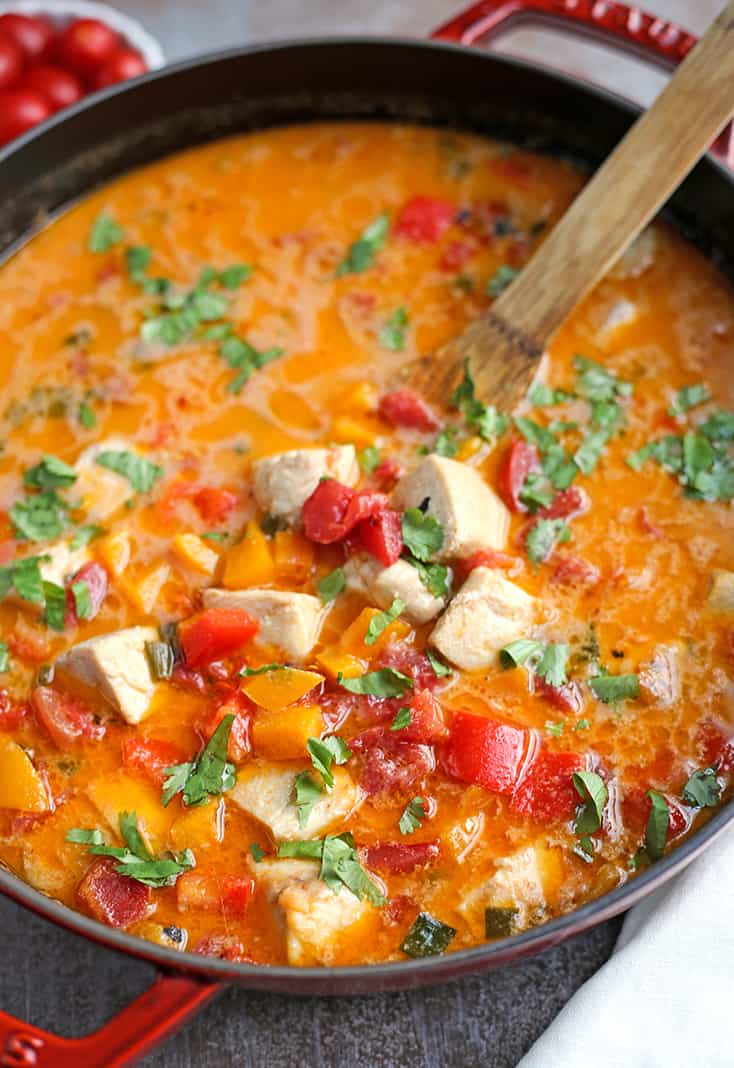 This Paleo Whole30 Fish Stew is quick, easy, and delicious! Made in 20 minutes makes it a great weeknight dinner. Gluten free, dairy free, low carb, and low FODMAP. 