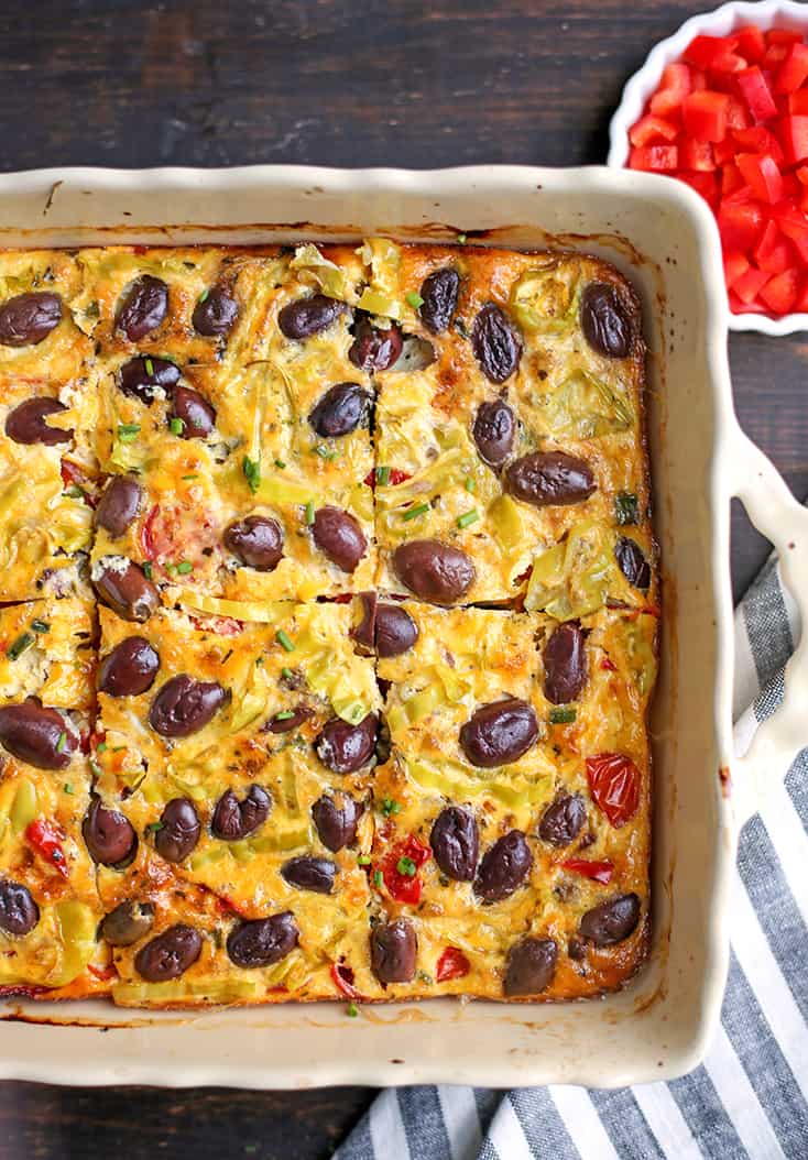 This Paleo Whole30 Greek Breakfast Casserole is a flavorful way to start the day. Packed with veggies and it's gluten free, dairy free, low carb, and low FODMAP.