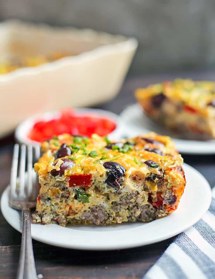 This Paleo Whole30 Greek Breakfast Casserole is a flavorful way to start the day. Packed with veggies and it's gluten free, dairy free, low carb, and low FODMAP.