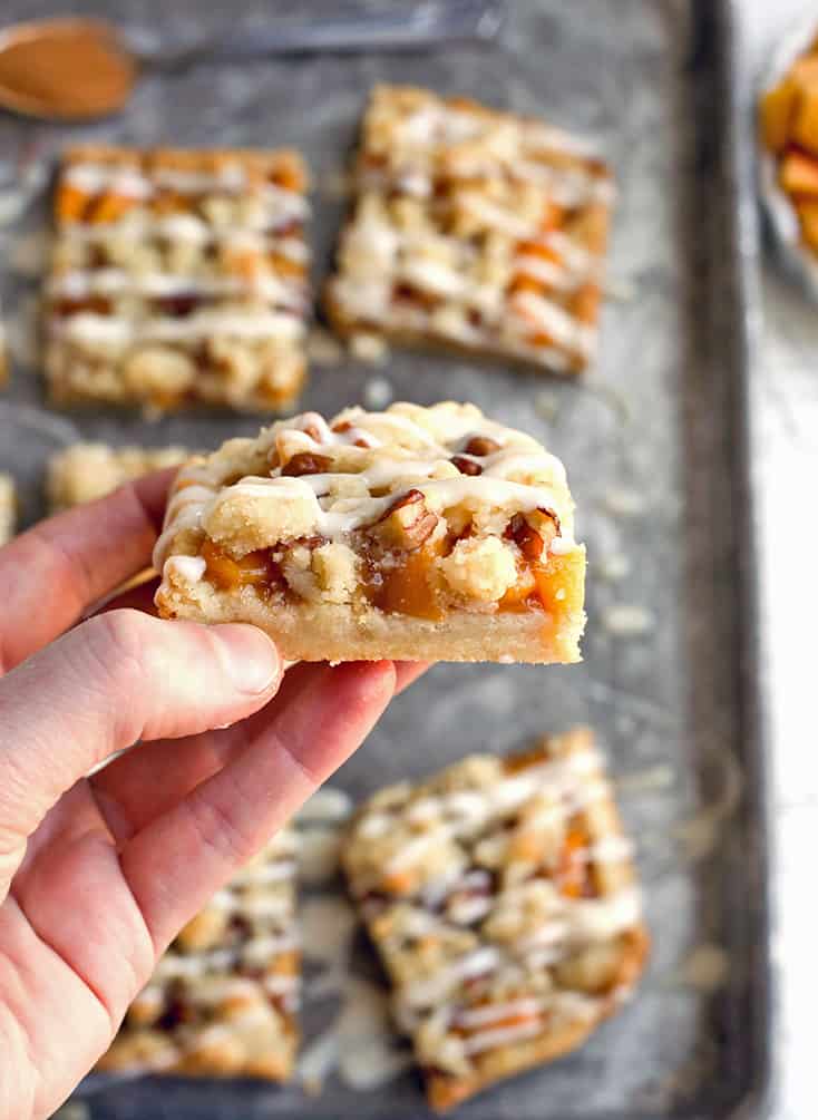 These Paleo Peach Pie Crumb Bars have all the flavor of the classic pie, but made was easier! They are vegan, gluten free, dairy free, egg free, and naturally sweetened.