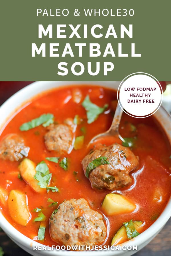 This Paleo Whole30 Mexican Meatball Soup is flavorful, packed with veggies, and so delicious! Gluten free, dairy free, egg free and nut free.