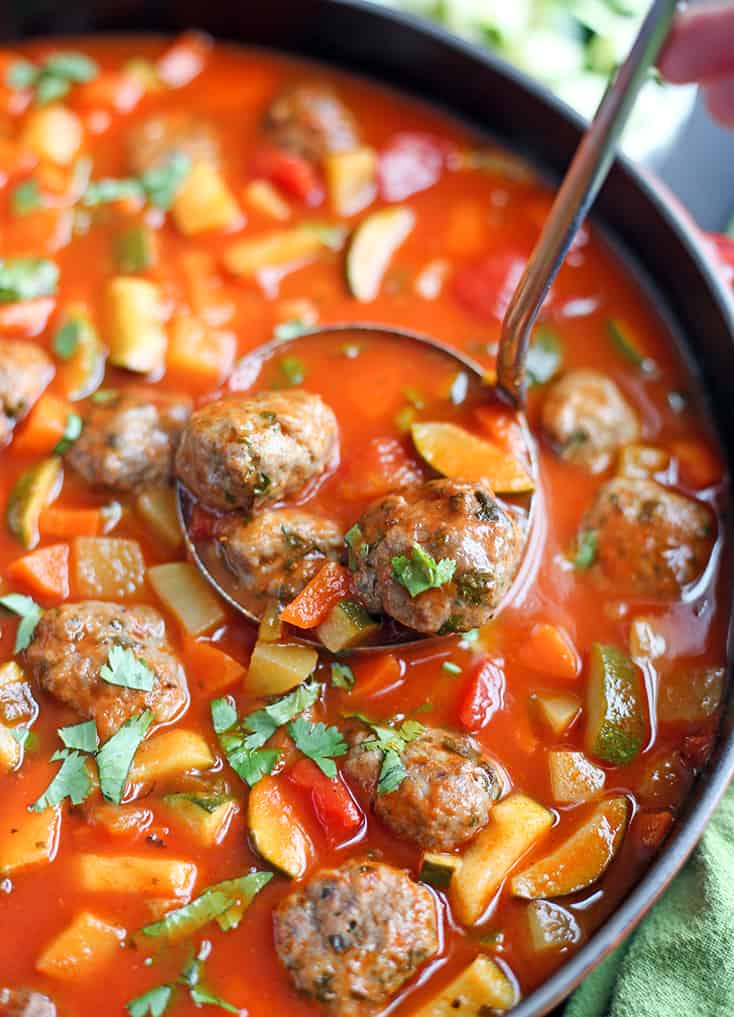 This Paleo Whole30 Mexican Meatball Soup is flavorful, packed with veggies, and so delicious! Gluten free, dairy free, egg free and nut free.