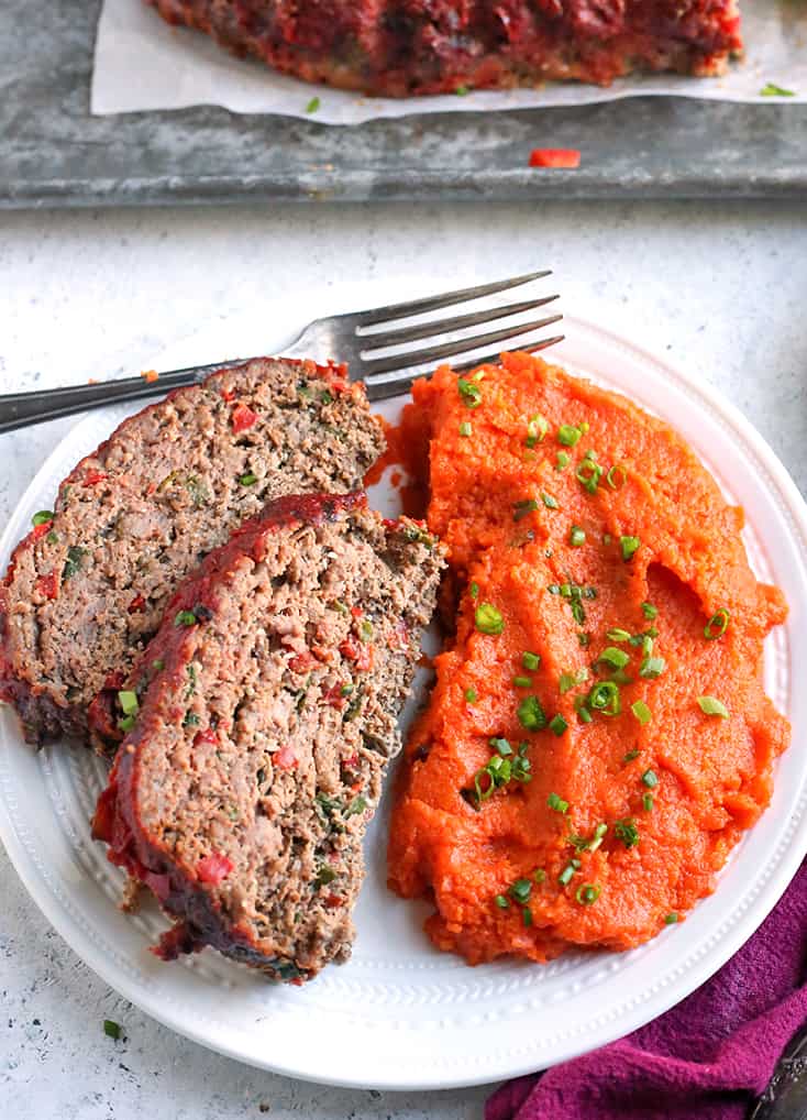 This Paleo Whole30 Mexican Meatloaf is easy to make and so flavorful. A healthy, hearty dinner that is low FODMAP, gluten free, dairy free, and low carb.