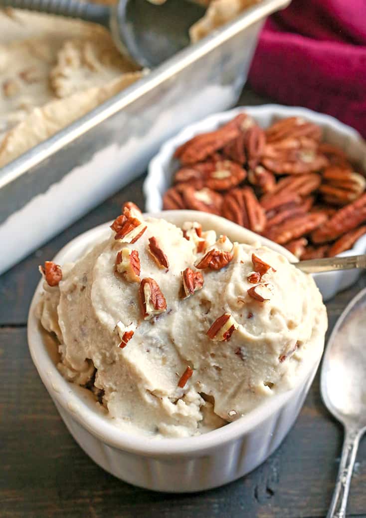 This Paleo Butter Pecan Ice Cream is rich, sweet and packed with buttery pecans. The perfect summer treat! Dairy free, gluten free, and naturally sweetened.