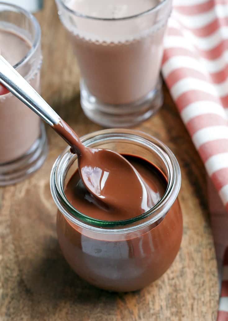 This Paleo Chocolate Milk Syrup is simple to make and so delicious. Mix with your favorite nut milk or coconut milk for a sweet treat. Dairy free, low FODMAP, vegan, and naturally sweetened.