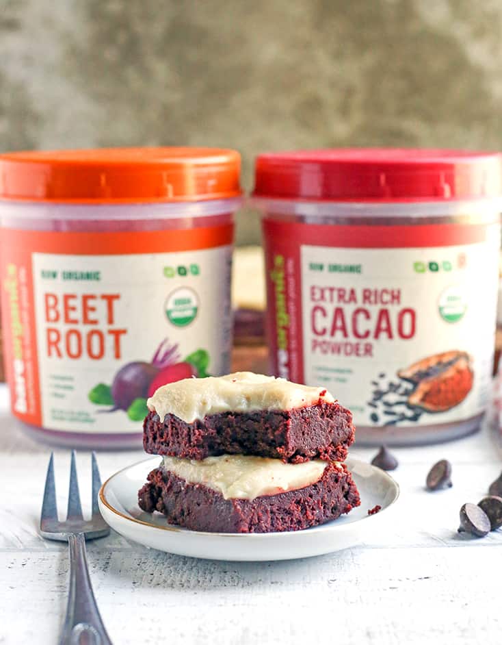 These Paleo Red Velvet Brownies are rich and have a sweet dairy free cheesecake topping. They are so delicious and gluten free, dairy free, naturally sweetened with a nut free option.