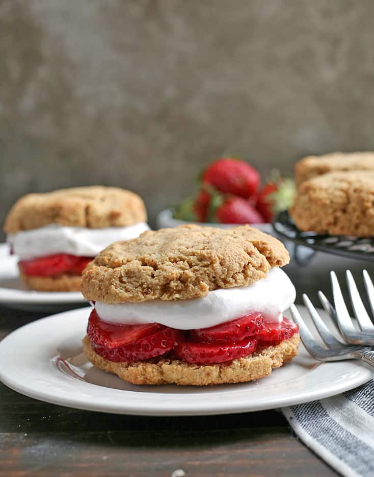 These Paleo Strawberry Shortcake Biscuits are easy to make and such a great summer dessert. Gluten free, dairy free, and naturally sweetened.