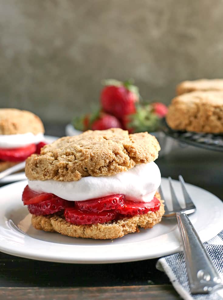 These Paleo Strawberry Shortcake Biscuits are easy to make and such a great summer dessert. Gluten free, dairy free, and naturally sweetened.