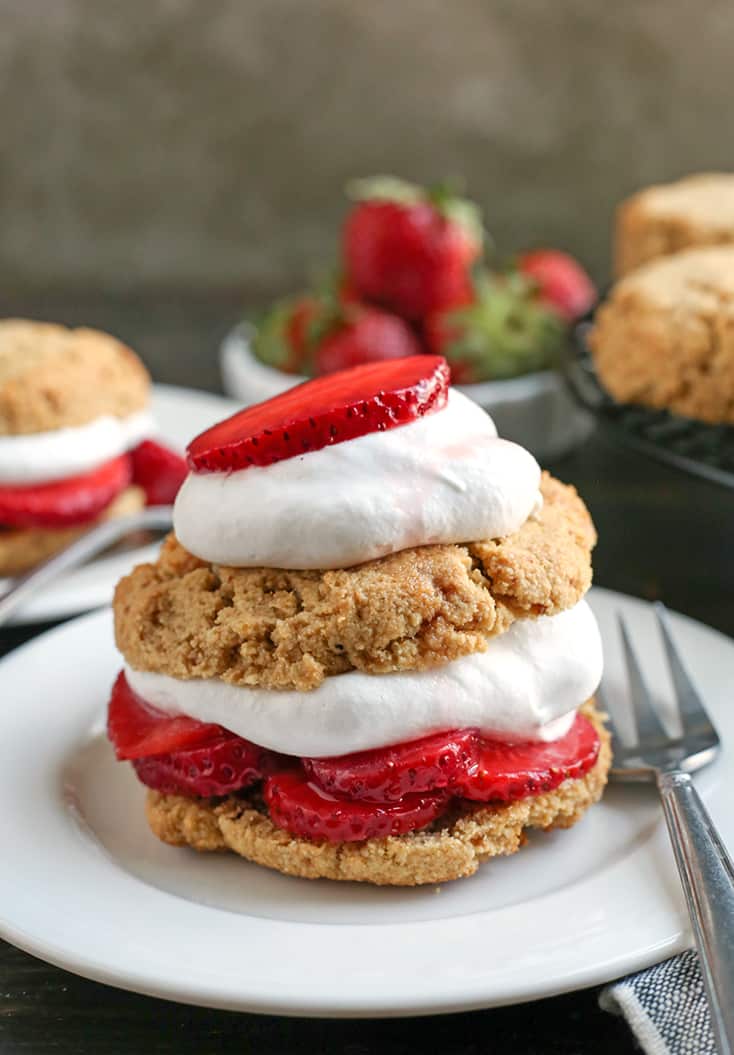 These Paleo Strawberry Shortcake Biscuits are easy to make and such a great summer dessert. Gluten free, dairy free, and naturally sweetened.