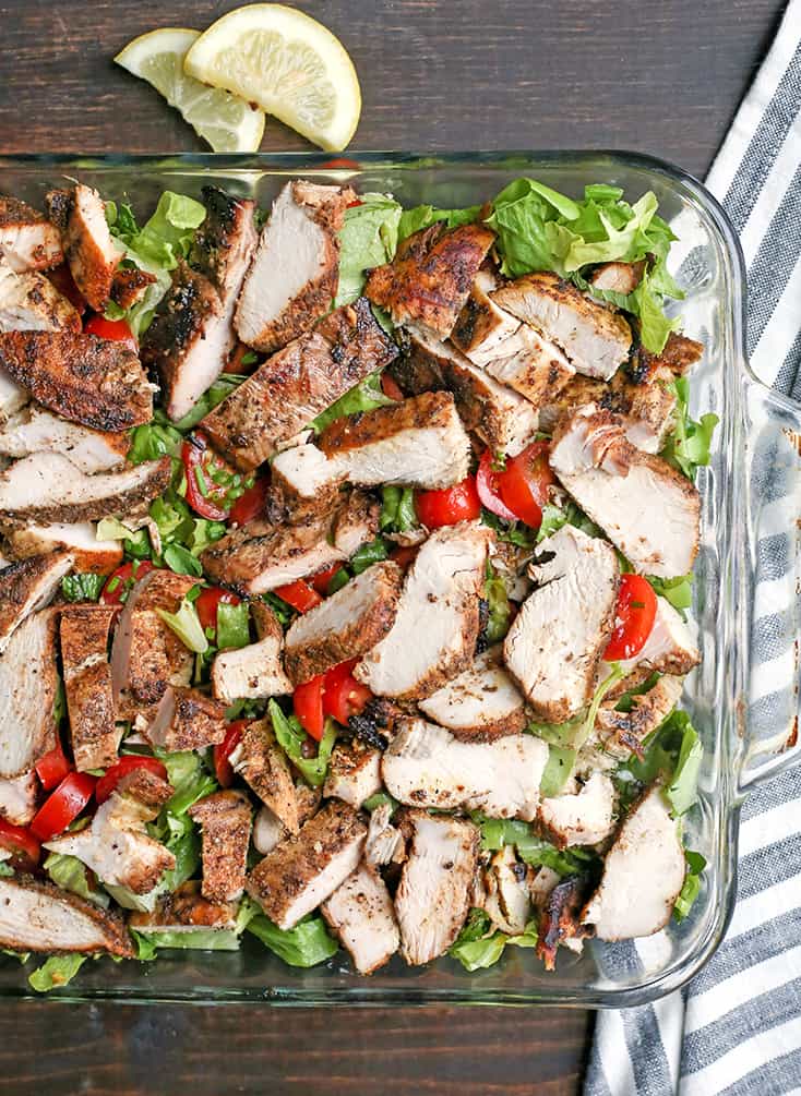 This Paleo Whole30 Chicken Shawarma Salad is healthy and so delicious! A simple marinade infuses the chicken with wonderful flavors and is grilled to perfection. Gluten free, dairy free, low carb, and low FODMAP. 