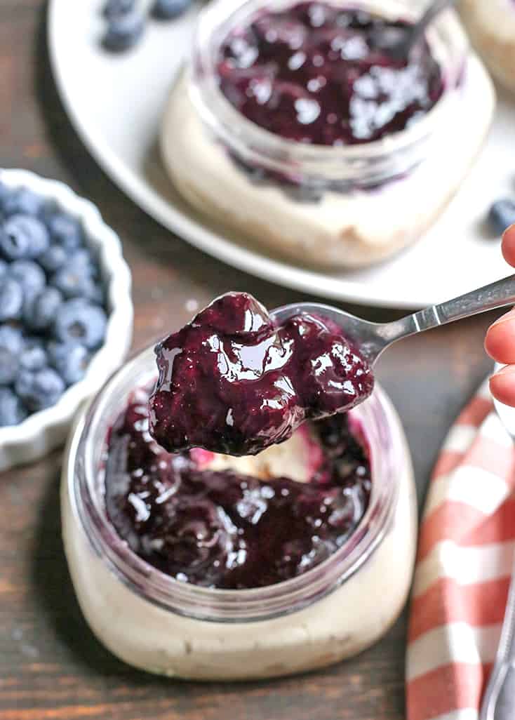 These Paleo Blueberry Cheesecake Jars are the perfect individual dessert. No-bake, easy to make and so delicious. Vegan, dairy free, and naturally sweetened.