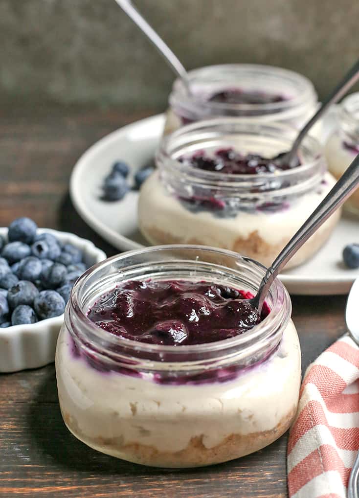These Paleo Blueberry Cheesecake Jars are the perfect individual dessert. No-bake, easy to make and so delicious. Vegan, dairy free, and naturally sweetened. These Paleo Blueberry Cheesecake Jars are the perfect individual dessert. No-bake, easy to make and so delicious. Vegan, dairy free, and naturally sweetened.