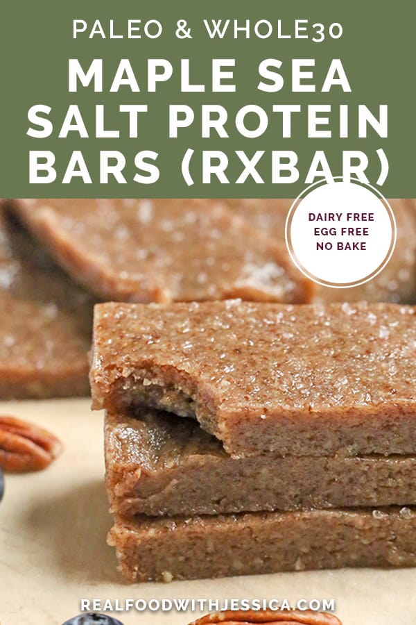 These Paleo Maple Sea Salt Protein Bars are a copycat version of the popular RXBAR. They are made with just a few simple, real ingredients. Gluten free, egg free, dairy free, and so easy to make!