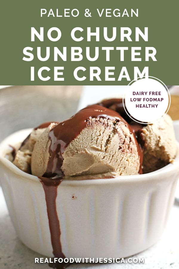 This Paleo No Churn SunButter Ice Cream is creamy, rich and so delicious! Made easy with no ice cream maker needed. Naturally sweetened with maple syrup, vegan, low FODMAP and dairy free.