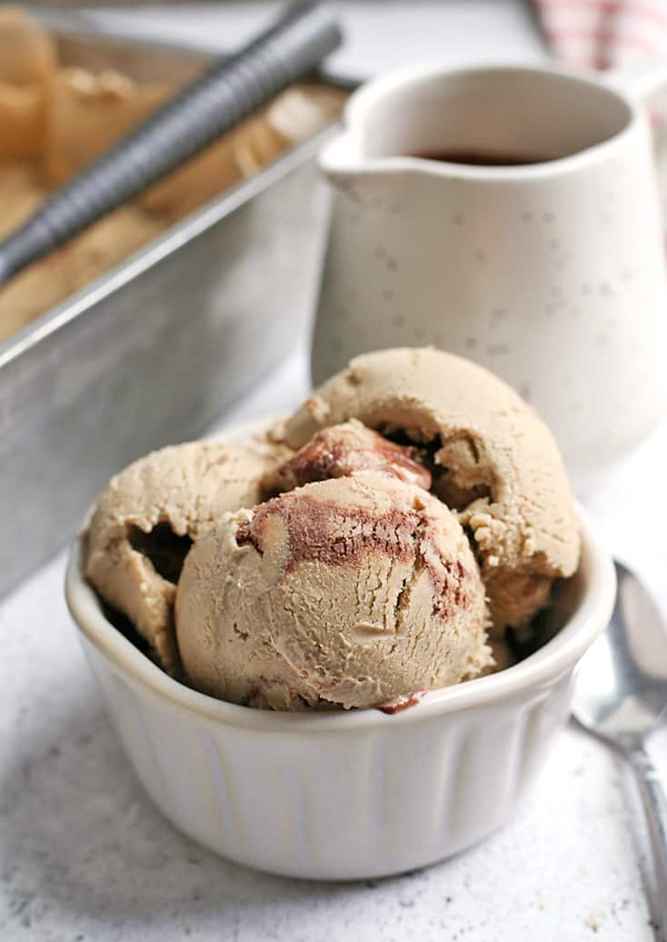 This Paleo No Churn SunButter Ice Cream is creamy, rich and so delicious! Made easy with no ice cream maker needed. Naturally sweetened with maple syrup, vegan, low FODMAP and dairy free.