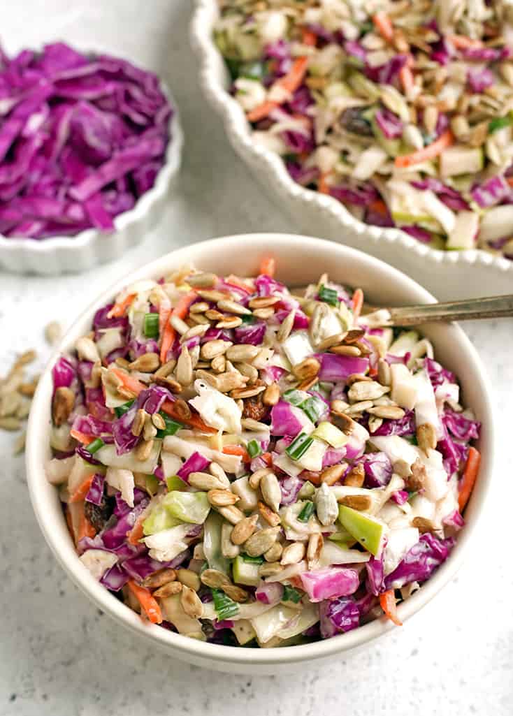 This Paleo Whole30 Coleslaw is easy to make and so delicious. Crunchy, fresh and such a great side dish. Gluten free, dairy free, and sugar free.