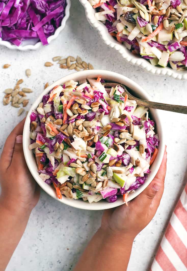 This Paleo Whole30 Coleslaw is easy to make and so delicious. Crunchy, fresh and such a great side dish. Gluten free, dairy free, and sugar free.