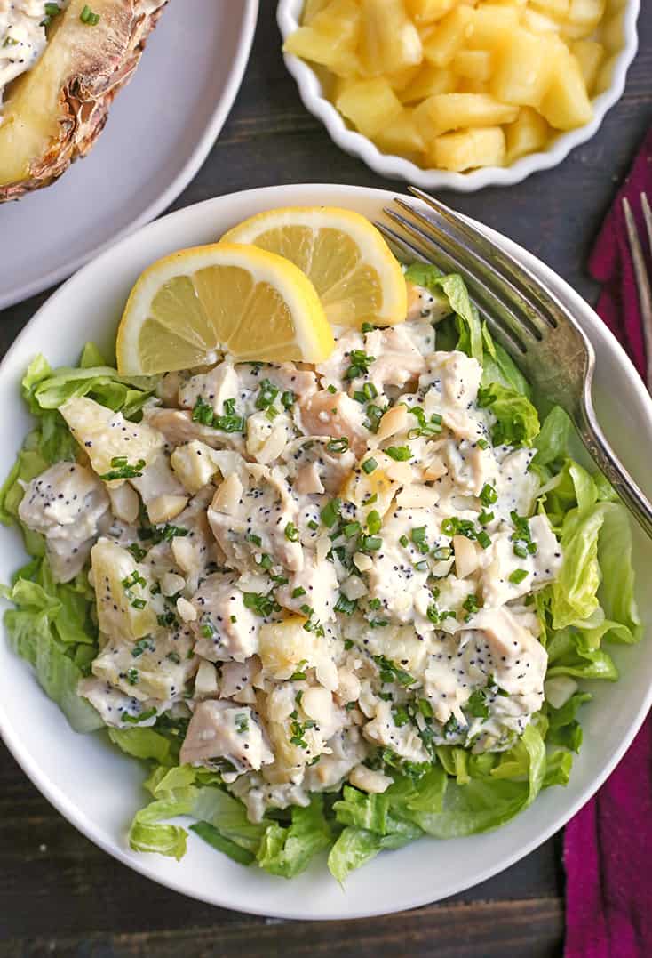 This Paleo Whole30 Lemon Poppy Seed Chicken Salad is a quick, light meal that the whole family will enjoy. Perfect for summer and gluten free, dairy free, and low FODMAP.
