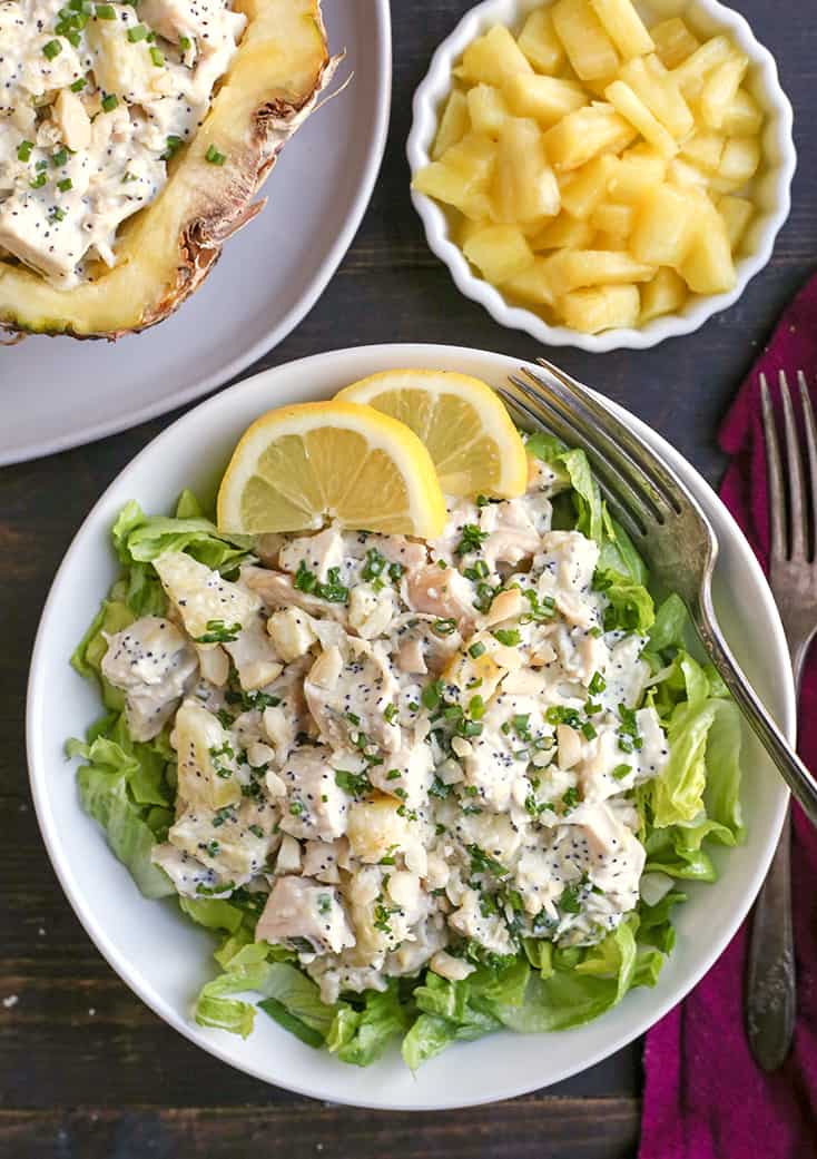 This Paleo Whole30 Lemon Poppy Seed Chicken Salad is a quick, light meal that the whole family will enjoy. Perfect for summer and gluten free, dairy free, and low FODMAP.