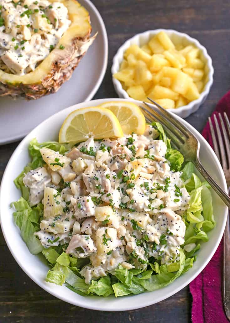 This Paleo Whole30 Lemon Poppy Seed Chicken Salad is a quick, light meal that the whole family will enjoy. Perfect for summer and gluten free, dairy free, and low FODMAP.