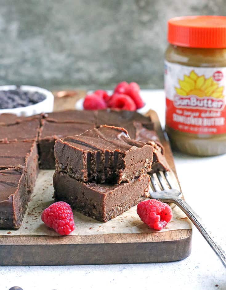 This Paleo Nut Free Chocolate Cheesecake is dairy free, but still creamy and delicious! A no-bake treat that doubles up on the chocolate and sure to satisfy that sweet craving. It's gluten free, vegan, and naturally sweetened.