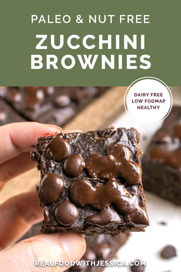 These Paleo Nut-Free Zucchini Brownies are fudgy, sweet and so delicious! They are gluten free, dairy free, naturally sweetened and low FODMAP.