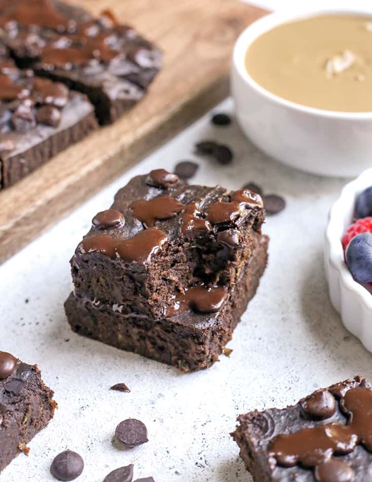 These Paleo Nut-Free Zucchini Brownies are fudgy, sweet and so delicious! They are gluten free, dairy free, naturally sweetened and low FODMAP.