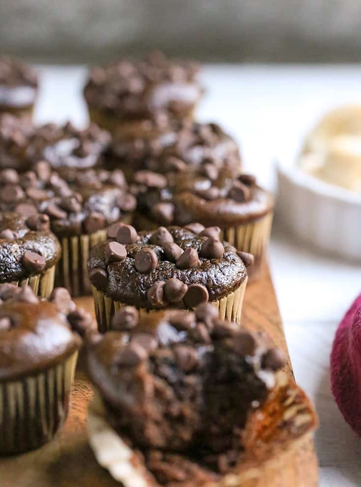 These Paleo Flourless Mini Chocolate Muffins are quick to make and so tasty. They are gluten free, dairy free, nut free, and naturally sweetened.