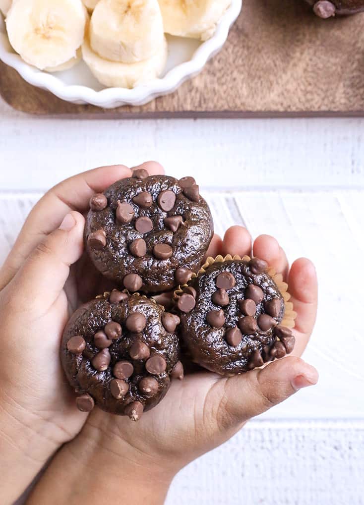 These Paleo Flourless Mini Chocolate Muffins are quick to make and so tasty. They are gluten free, dairy free, nut free, and naturally sweetened.