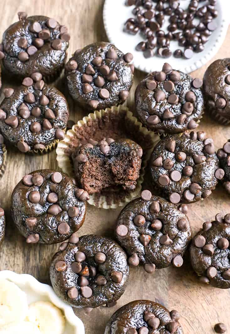 These Paleo Flourless Mini Chocolate Muffins are quick to make and so tasty. They are gluten free, dairy free, nut free, and naturally sweetened.