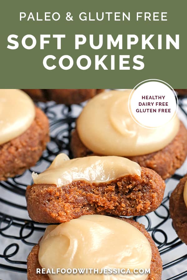 These Paleo Soft Pumpkin Cookies are easy to make and incredibly delicious! A thick pumpkin cookie, spiced just right and topped with a sweet frosting. They are gluten free, dairy free, and naturally sweetened.