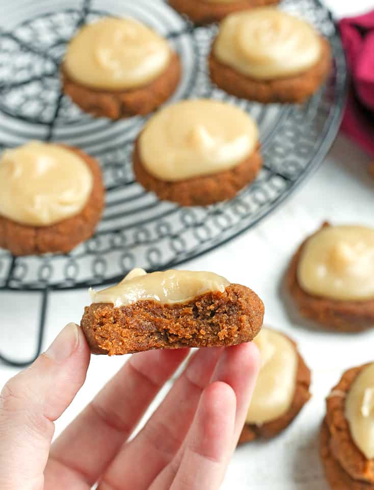 These Paleo Soft Pumpkin Cookies are easy to make and incredibly delicious! A thick pumpkin cookie, spiced just right and topped with a sweet frosting. They are gluten free, dairy free, and naturally sweetened.