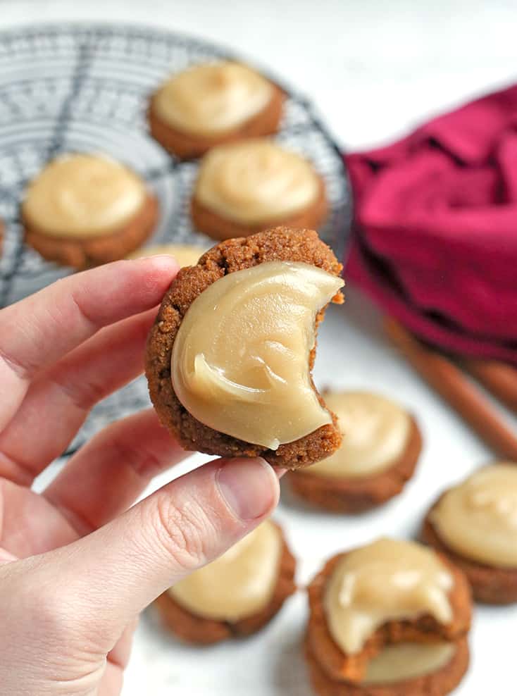 These Paleo Soft Pumpkin Cookies are easy to make and incredibly delicious! A thick pumpkin cookie, spiced just right and topped with a sweet frosting. They are gluten free, dairy free, and naturally sweetened.