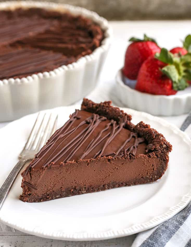 This Paleo Vegan Double Chocolate Pie is rich, easy, and so delicious! No-bake and a chocolate lovers dream. It's gluten free, dairy free, egg free, nut free, and naturally sweetened, but everyone will love it!