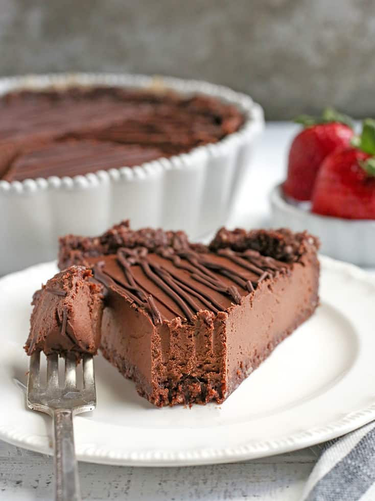 This Paleo Vegan Double Chocolate Pie is rich, easy, and so delicious! No-bake and a chocolate lovers dream. It's gluten free, dairy free, egg free, nut free, and naturally sweetened, but everyone will love it!