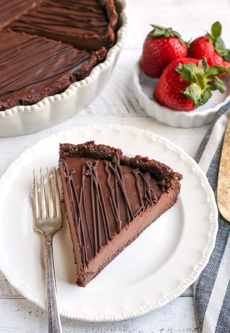 This Paleo Vegan Double Chocolate Pie is rich, easy, and so delicious! No-bake and a chocolate lovers dream. It's gluten free, dairy free, egg free, nut free, and naturally sweetened, but everyone will love it!