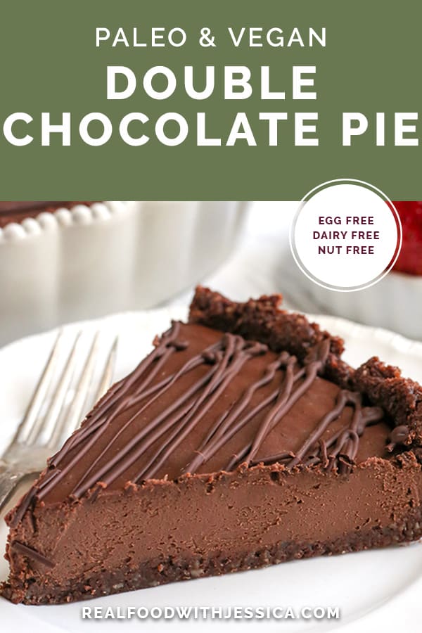 This Paleo Vegan Double Chocolate Pie is rich, easy, and so delicious! No-bake and a chocolate lovers dream. It's gluten free, dairy free, egg free, nut free, and naturally sweetened, but everyone will love it!