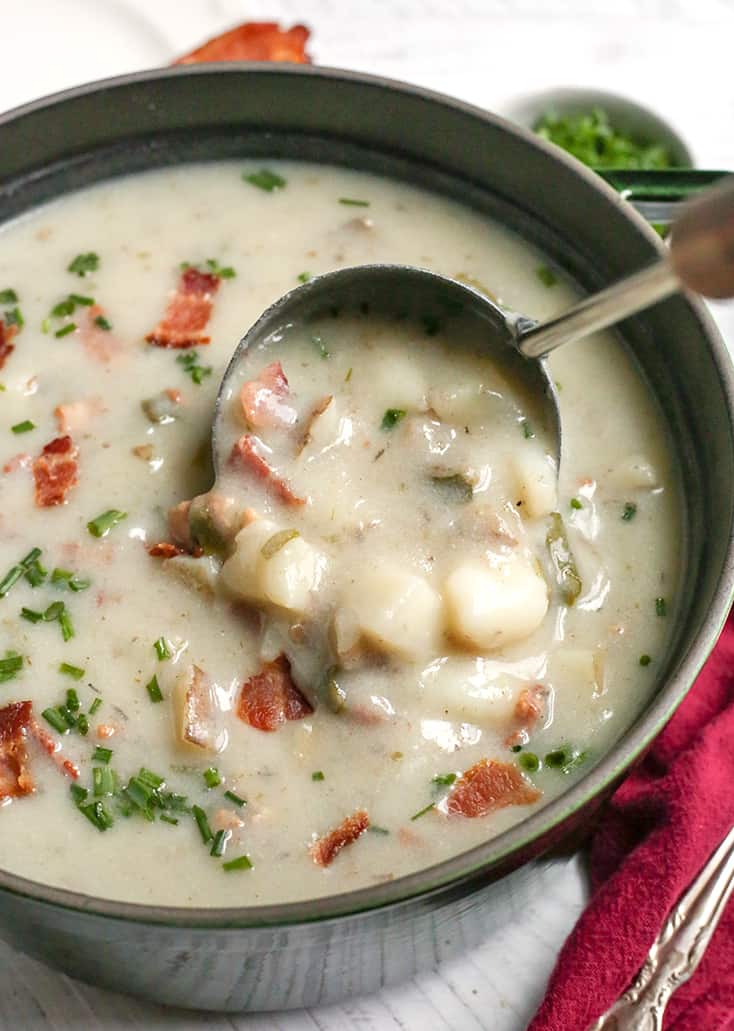 This Paleo Whole30 Loaded Baked Potato Soup is creamy, hearty, and makes a great side dish. Gluten free, dairy free, low FODMAP and sure to become a favorite!