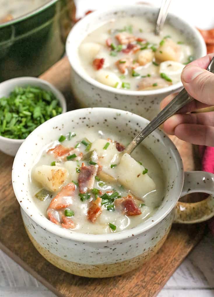 This Paleo Whole30 Loaded Baked Potato Soup is creamy, hearty, and makes a great side dish. Gluten free, dairy free, low FODMAP and sure to become a favorite!