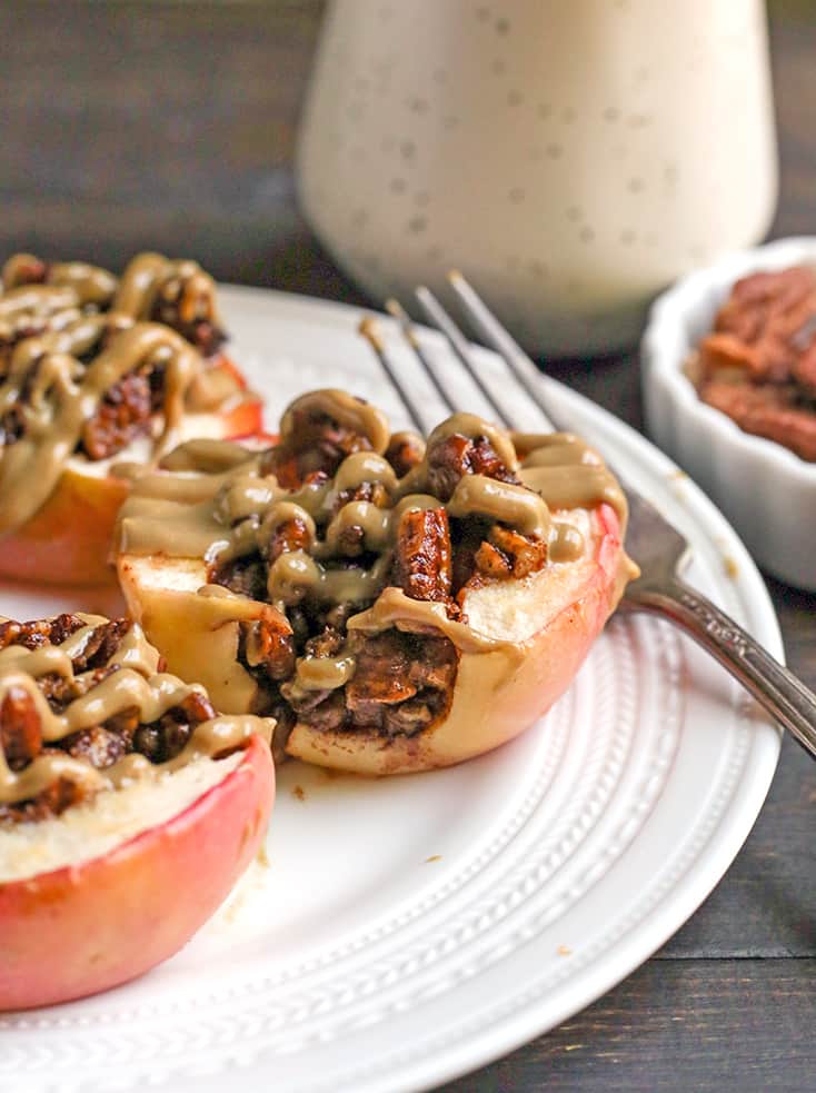 These Paleo Baked Apples with Crumble are easy to make and so delicious! Tender apples with a crunchy, sweet topping. They're gluten free, dairy free, vegan and naturally sweetened.