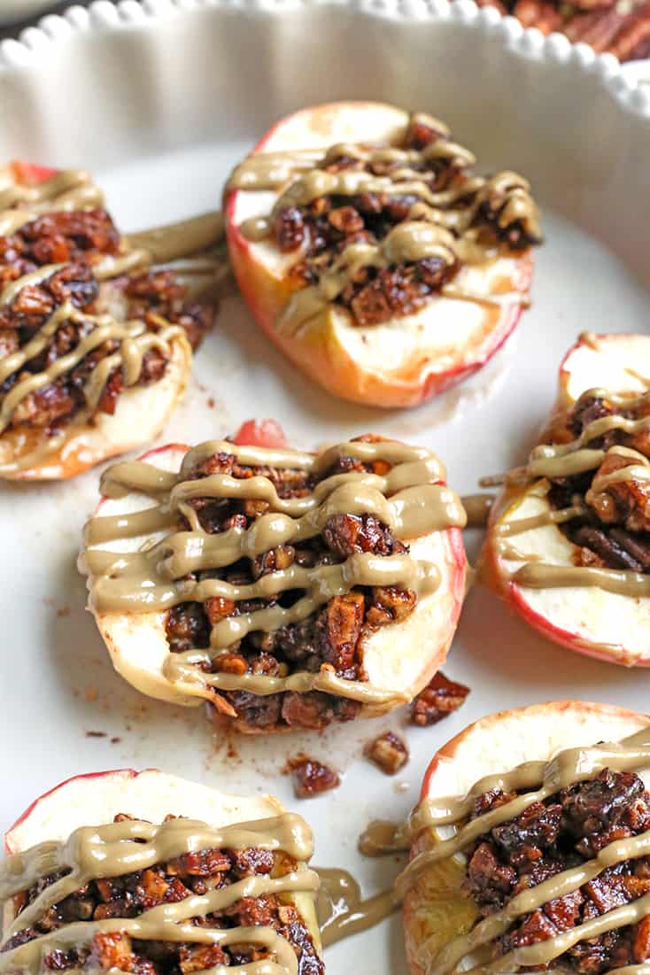 These Paleo Baked Apples with Crumble are easy to make and so delicious! Tender apples with a crunchy, sweet topping. They're gluten free, dairy free, vegan and naturally sweetened.