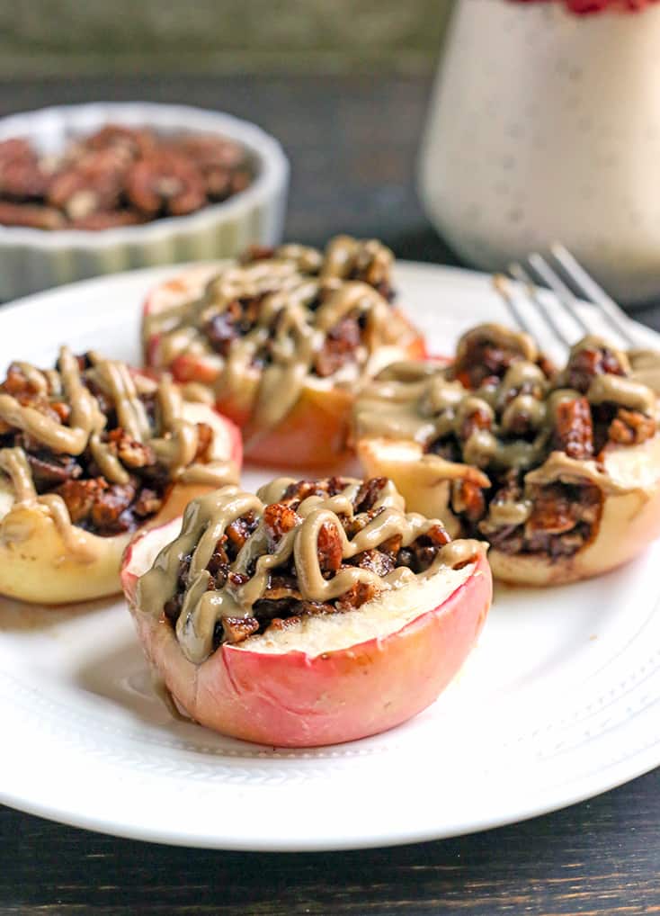These Paleo Baked Apples with Crumble are easy to make and so delicious! Tender apples with a crunchy, sweet topping. They're gluten free, dairy free, vegan and naturally sweetened.