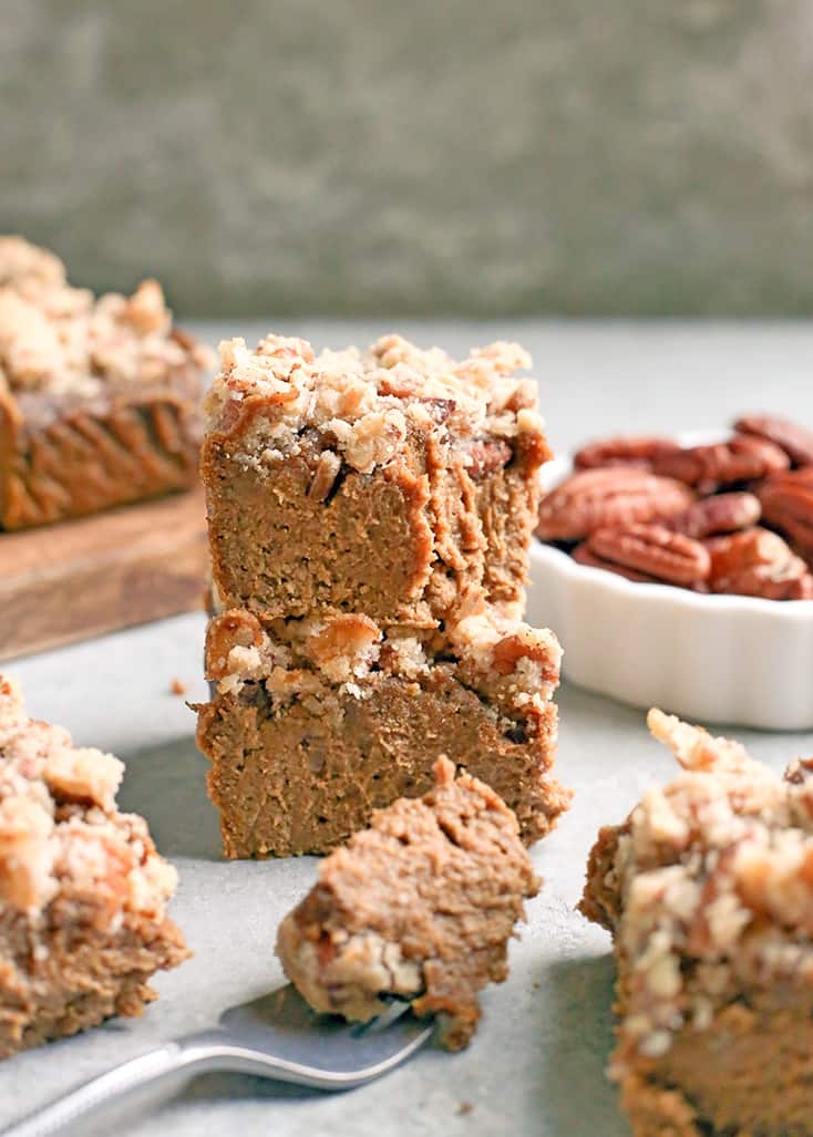 These Paleo Pumpkin Pie Crumb Bars are thick, spiced just right, and so delicious! With just a few ingredients these bars can be whipped up. They're gluten free, dairy free, naturally sweetened, and low FODMAP.