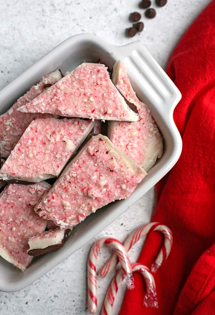 This Paleo Vegan Peppermint Bark is simple, quick, and such a delicious treat. It is no-bake, gluten free, dairy free, and naturally sweetened.