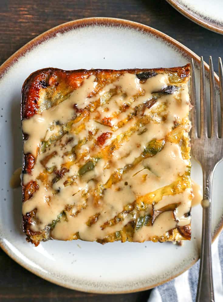 This Paleo Whole30 Philly Cheesesteak Breakfast Casserole is a hearty dish that is packed with veggies and flavor. It's gluten free, dairy free, and sugar free. 