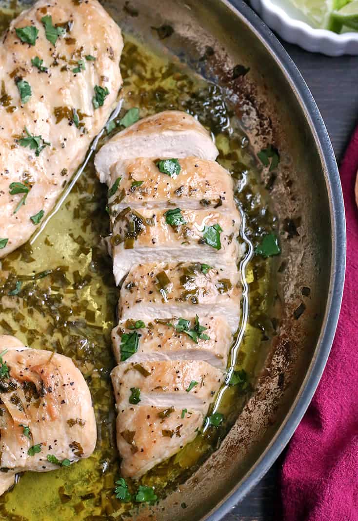 This Paleo Whole30 Skillet Cilantro Lime Chicken is quick to make and very delicious. It's gluten free, dairy free, low carb and low FODMAP.