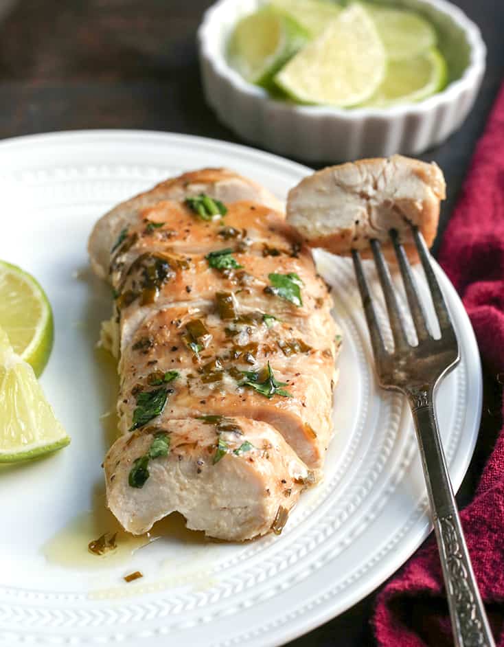 This Paleo Whole30 Skillet Cilantro Lime Chicken is quick to make and very delicious. It's gluten free, dairy free, low carb and low FODMAP.