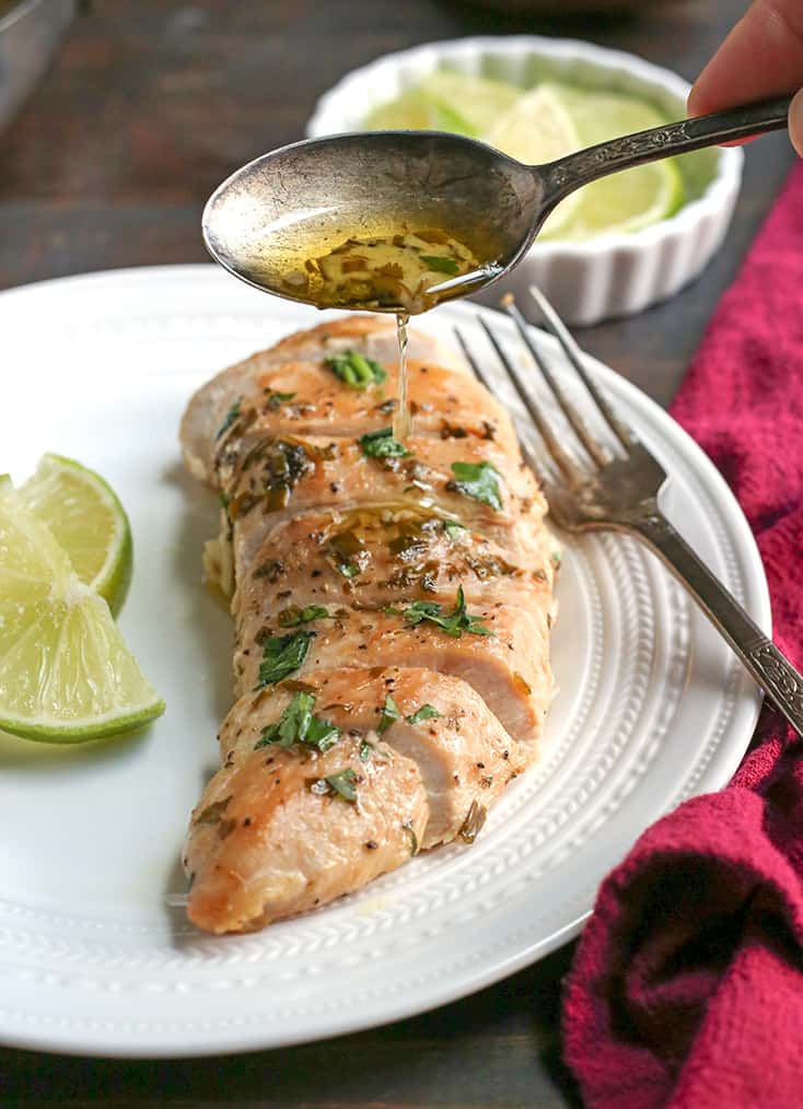 This Paleo Whole30 Skillet Cilantro Lime Chicken is quick to make and very delicious. It's gluten free, dairy free, low carb and low FODMAP.